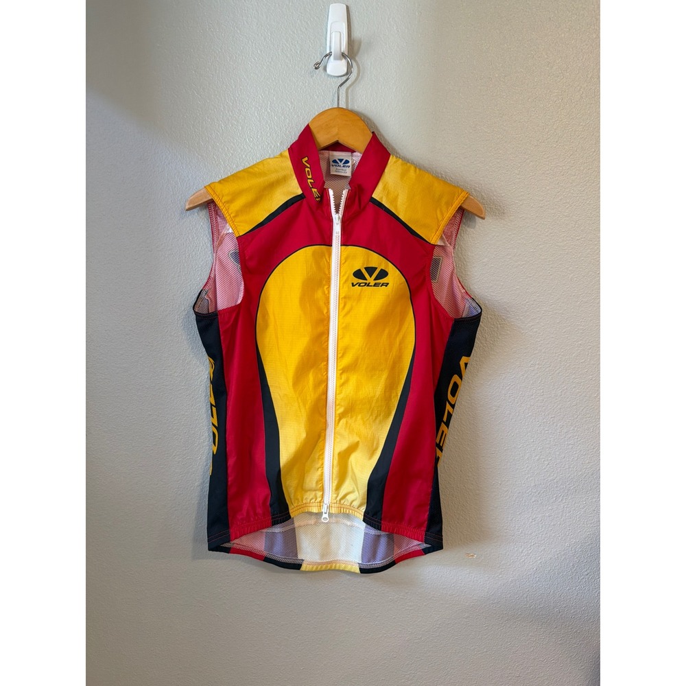 Voler‎ Cycling Vest Mens Small Red Yellow Black Vortex Ripstop Mesh Full Zip USA